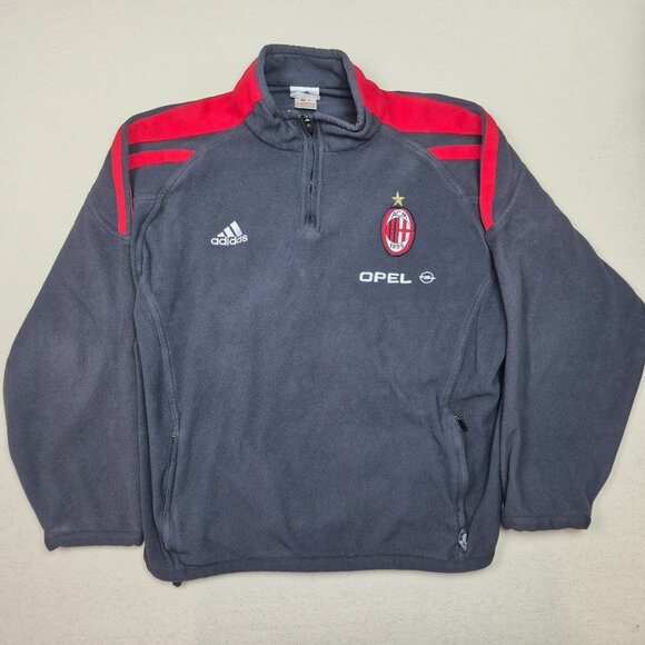 Adidas AC Milan Mens Pullover Fleece Sweater Warm Up Black/Red 90s VINTAGE Sz XL - Picture 1 of 9